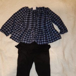 Blue Plaid Baby Shirt and Black Pants